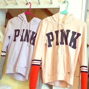 2 pink zip up hooded sweatshirts